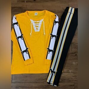 PINK VS YELLOW PUP TSHIRT/ COZY LEGGINGS OUTFIT SET S